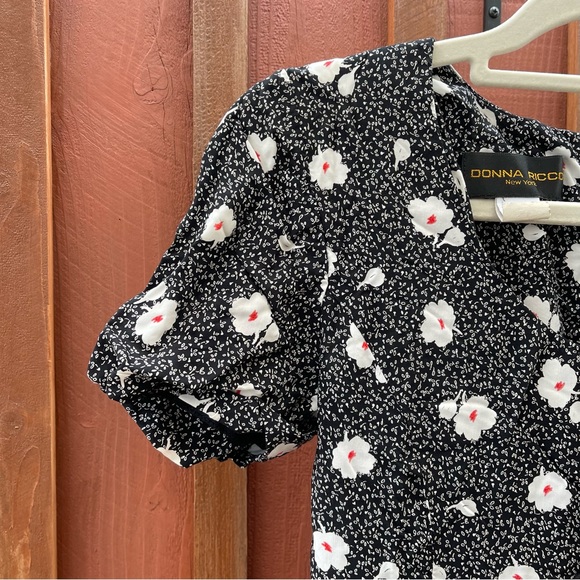 Vintage Donna Ricco Black & White Floral Romper Jumpsuit Dress Small Women - Picture 9 of 14